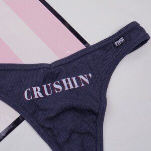 nwt PINK ribbed cotton thong with saying crushin